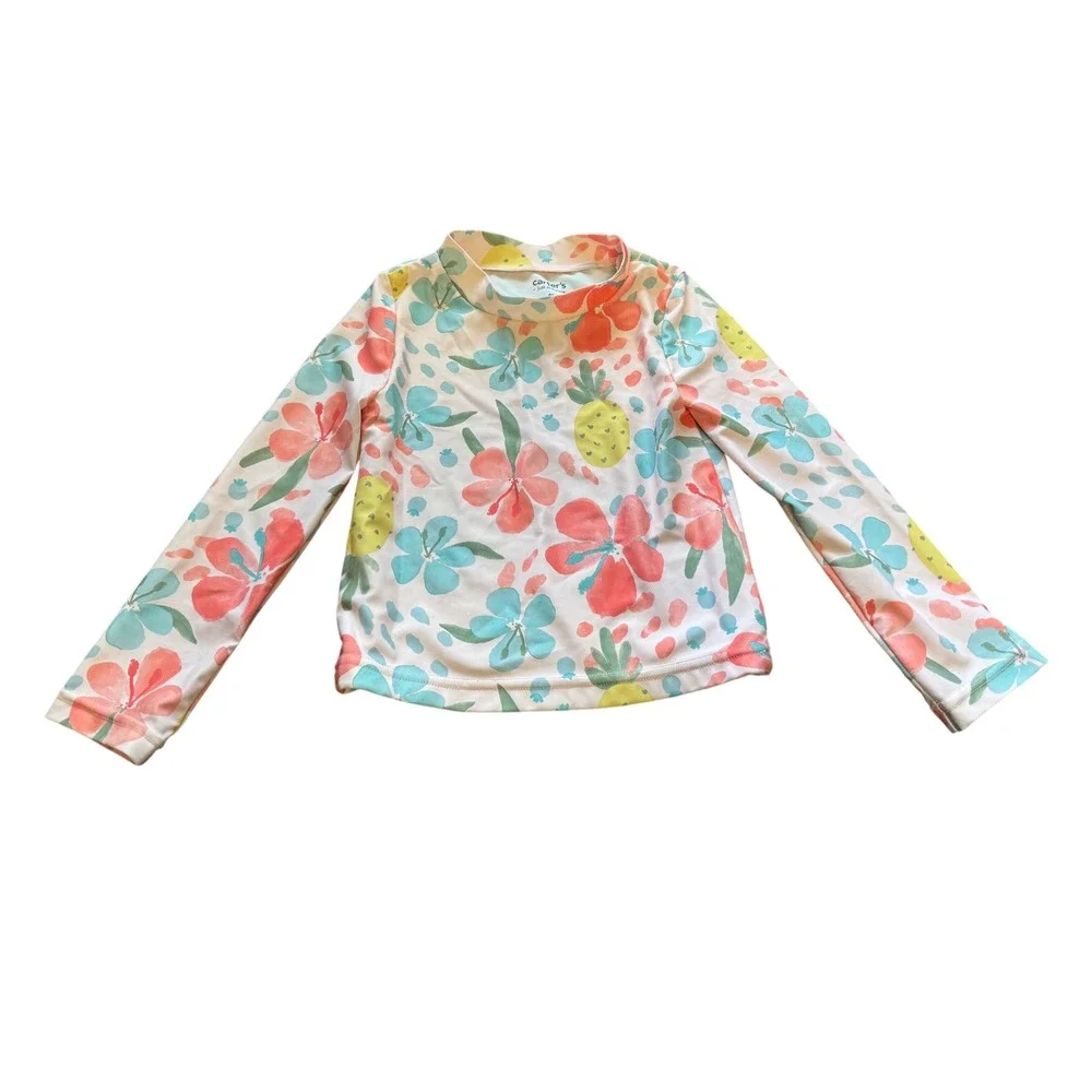 Carter's Rash Guard Kids 4T White Floral Pineapple Excellent Long Sleeve‎ Swim